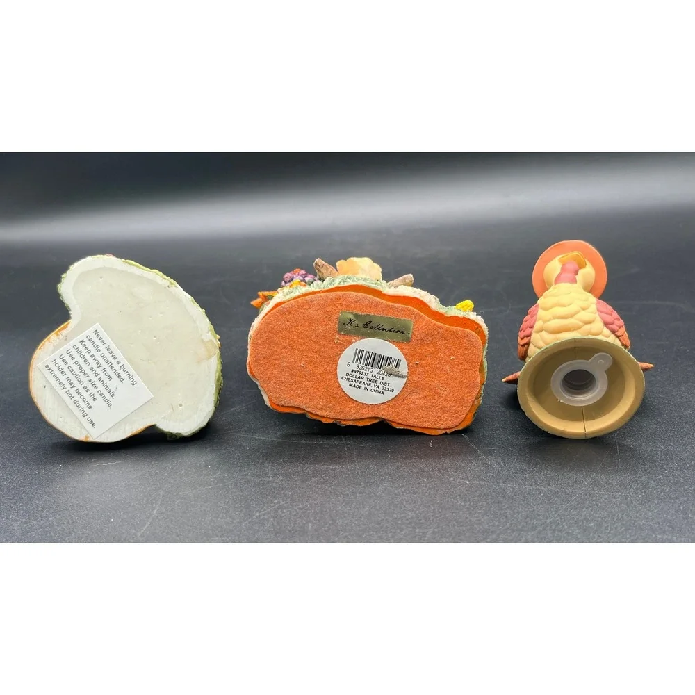 Thanksgiving Fall Decor Set Resin Squirrel Gourd Turkey Shaker Candle Holder